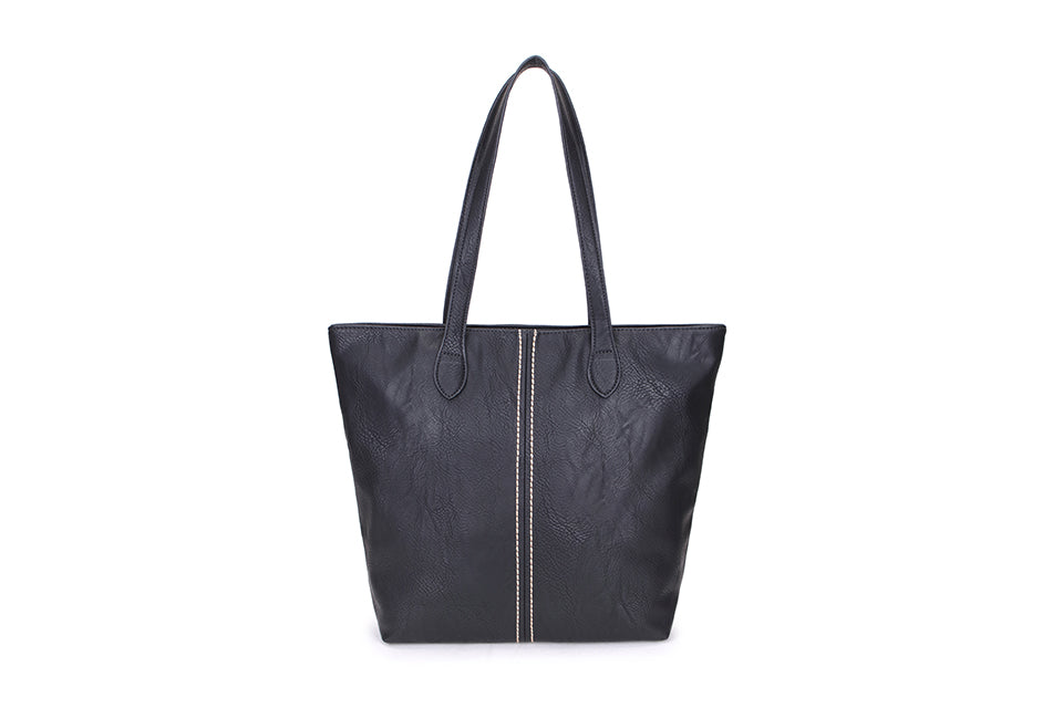 LONG & SON LADIES FAUX LEATHER LARGE TOTE SHOULDER/WITH DETAILED STICTHING