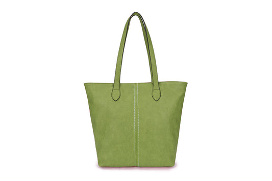 LONG & SON LADIES FAUX LEATHER LARGE TOTE SHOULDER/WITH DETAILED STICTHING