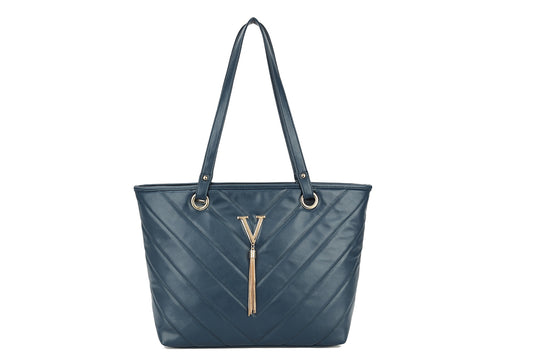Long & Son Ladies Designer Inspired Large Quilted V Emblem Tote Bag With Double Shoulder Straps