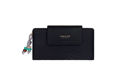 LONG & SON BLACK FOLDOVER PURSE/WITH TASSLE