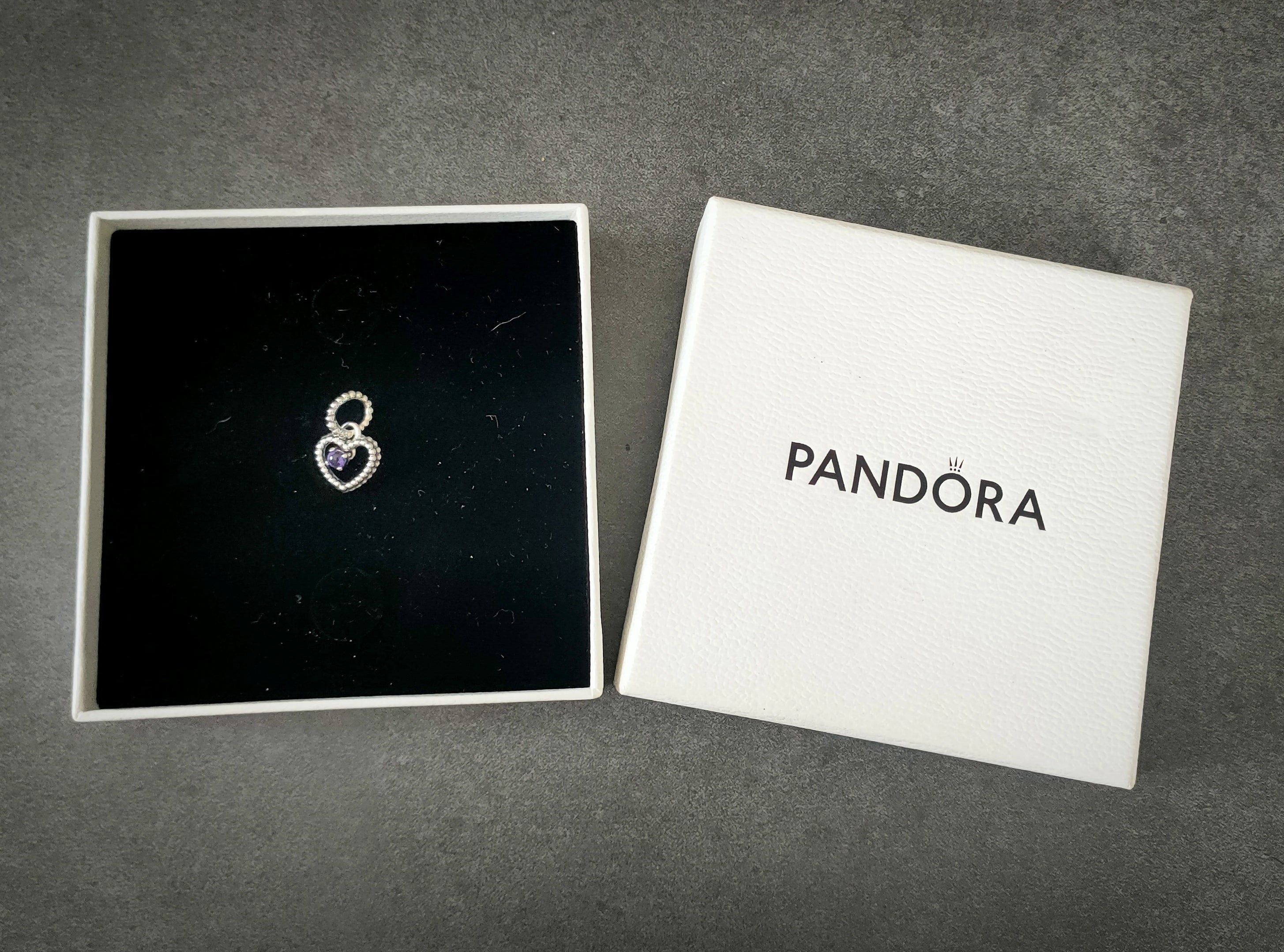 Pandora February birthstone heart dangle charm