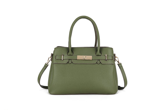 Long & Son Designer Inspired Multi Pocket Handbag With Gold Clasp Detail Tan